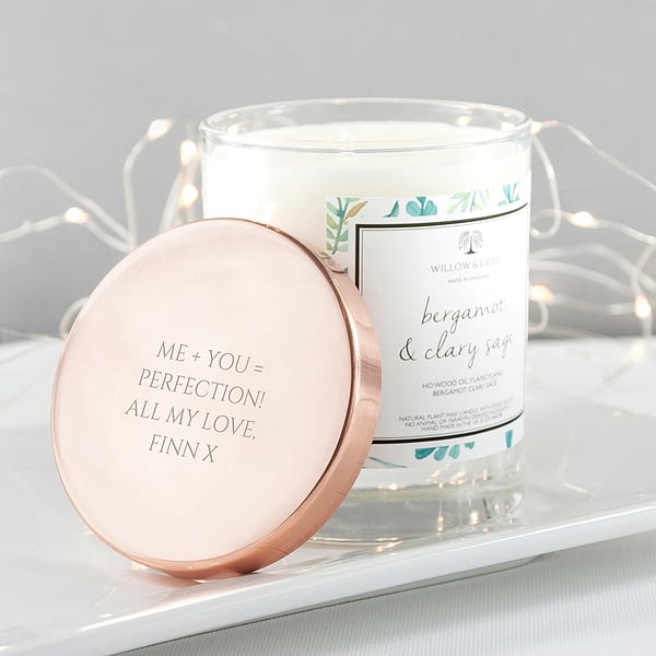 Personalised Bergamot & Clary Sage Candle With Copper Lid