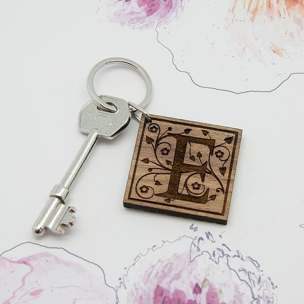 Decorative Initial Wooden Keyring