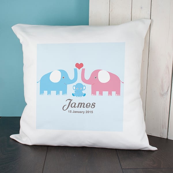 Baby Cushion Cover - Elephants (Blue)