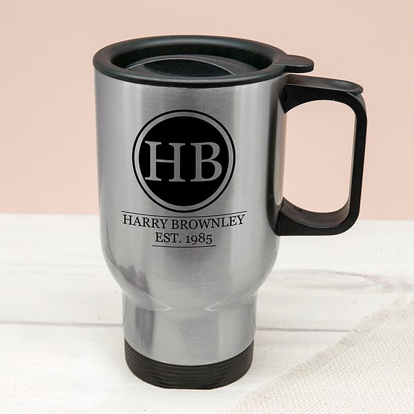 Silver Personalised Monogram Travel Mug