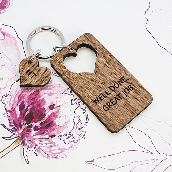 Personalised Heart Shape Walnut Keyring