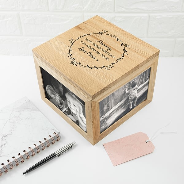 Personalised Thank You Mum Large Oak Photo Cube