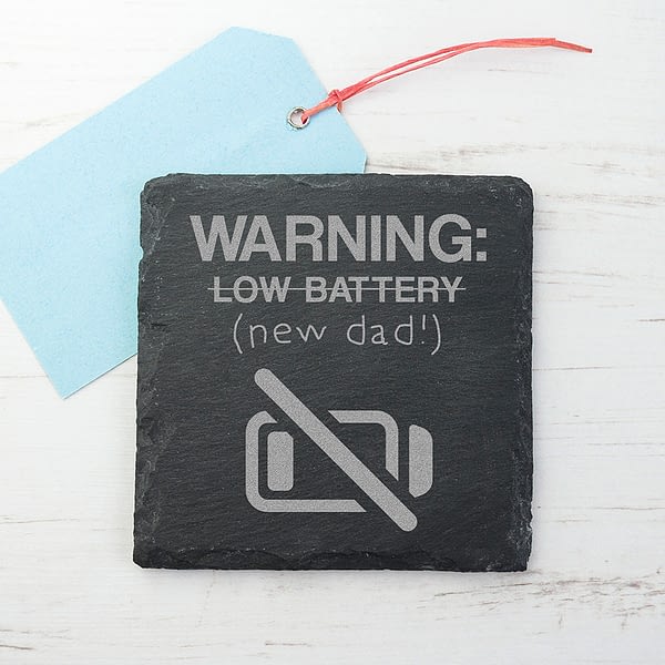 Warning: New Dad Square Slate Keepsake (Non Personalised Gift)