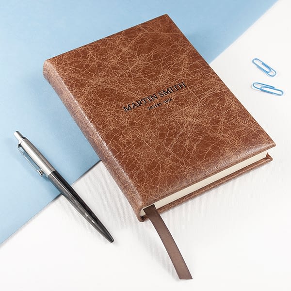 Engraved Natural Tan Leather Notebook