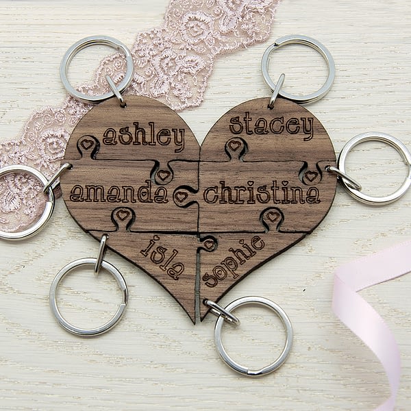 To Our Bridesmaid Heart Jigsaw Wooden Keyring