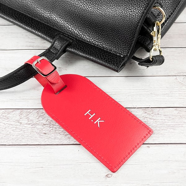 Personalised Red Foiled Leather Luggage Tag