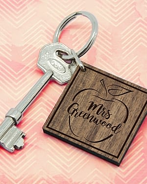 Personalised Teacher's Apple Square Keyring