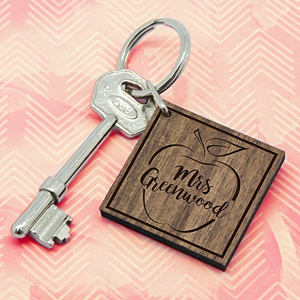 Personalised Teacher's Apple Square Keyring