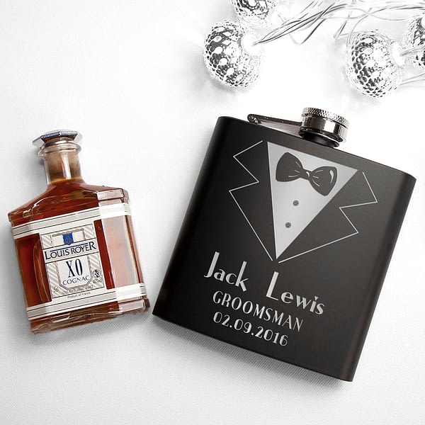 Thank You For Being My Groomsman Personalised Black Matte Hip Flask