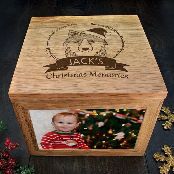 Personalised Woodland Wolf Christmas Memory Box