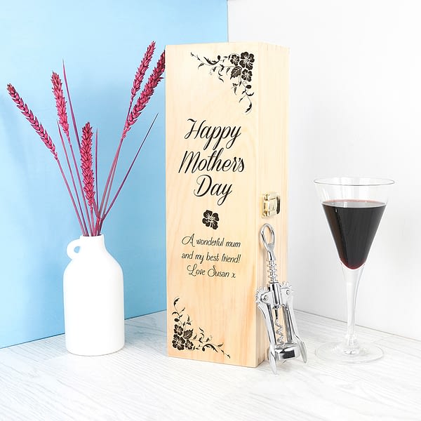 Mother's Day Wine Box With Floral Corners