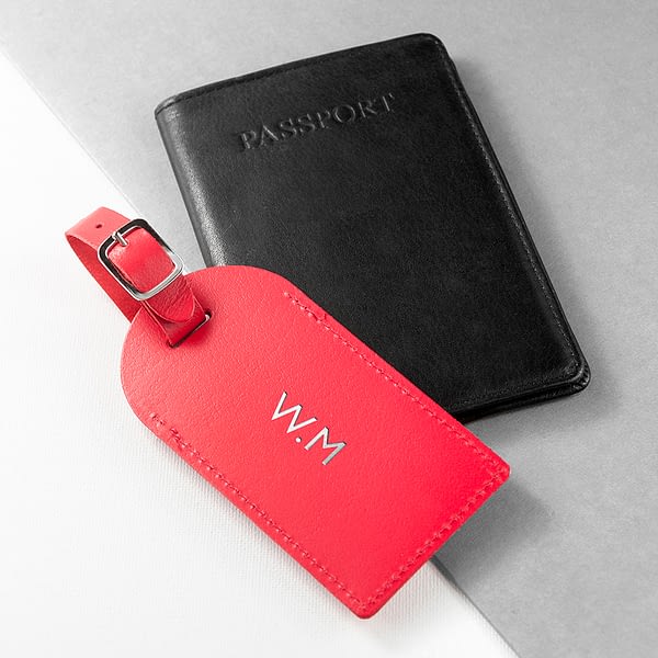 Personalised Red Foiled Leather Luggage Tag