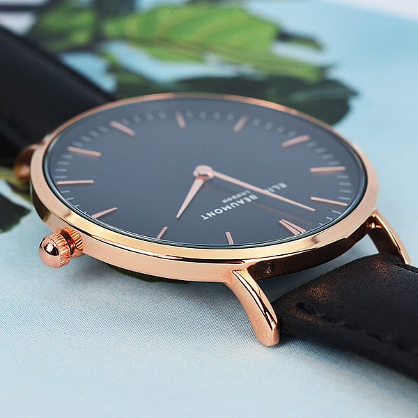 Modern - Vintage Personalised Leather Watch in Black