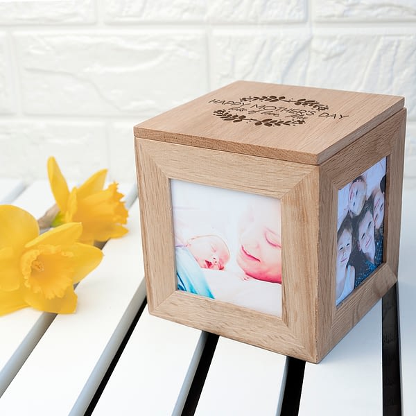 Personalised Happy Mother's Day Oak Photo Cube