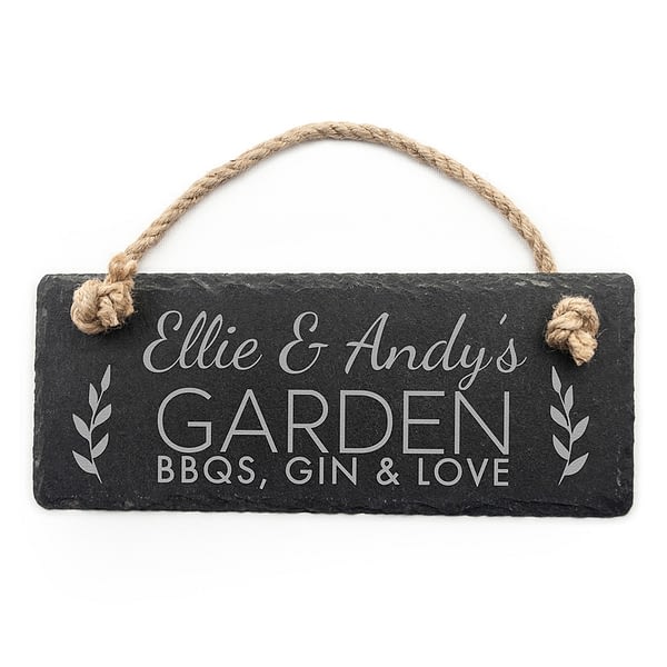 Personalised Our Garden Slate Hanging Sign