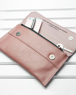 Personalised Nude Pink Leather Clutch Bag