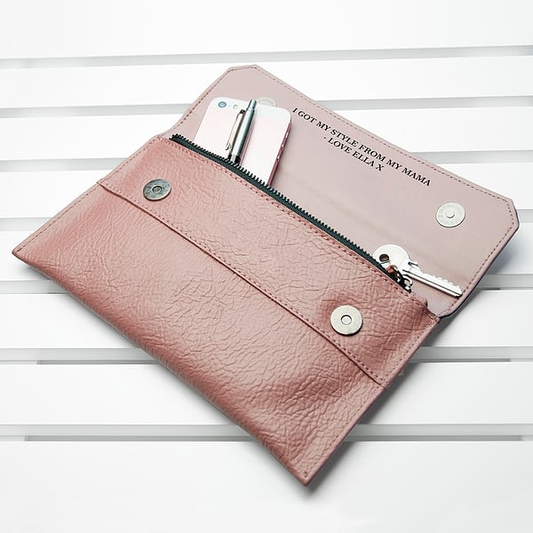 Personalised Nude Pink Leather Clutch Bag