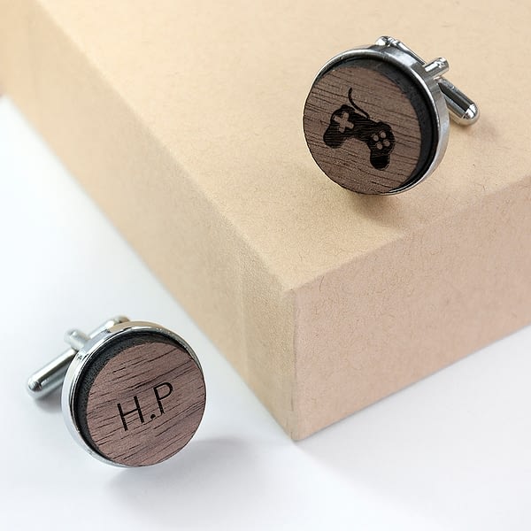 Iconic Hobbies Engraved Round Walnut Cufflinks