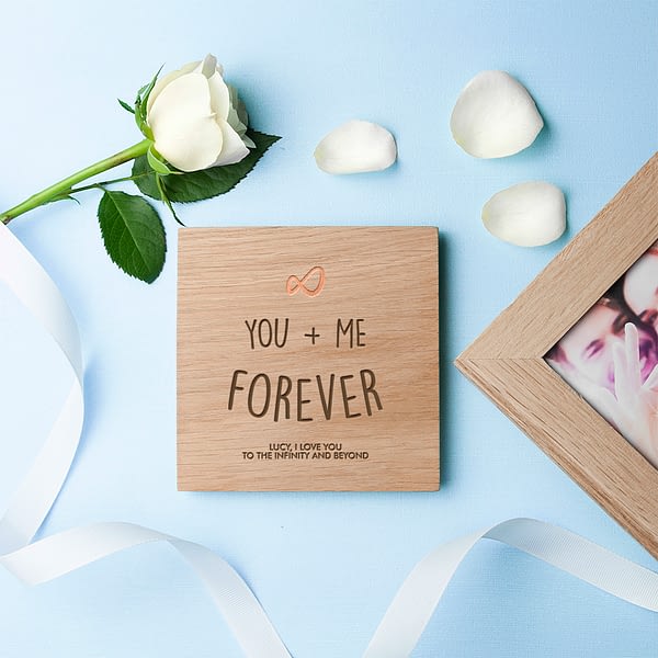 Personalised Infinite Love Oak Photo Cube