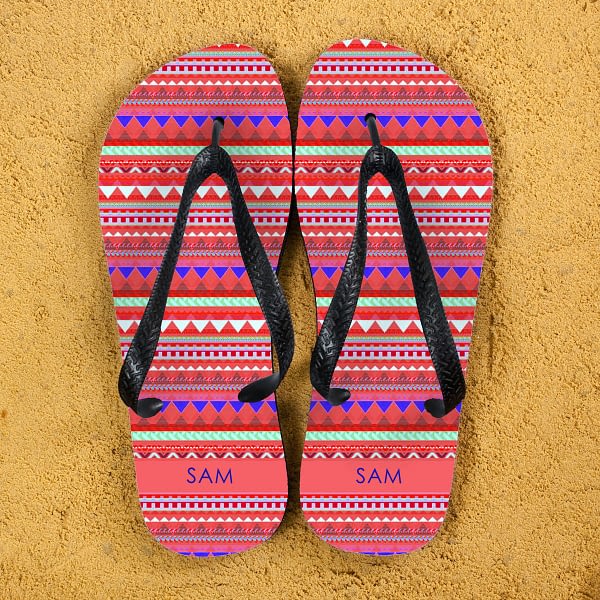 Aztec style Personalised Flipflops in Red