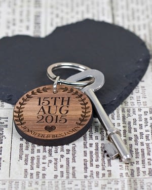 Custom Special Date Keyring - Circular Wreath and Heart Design