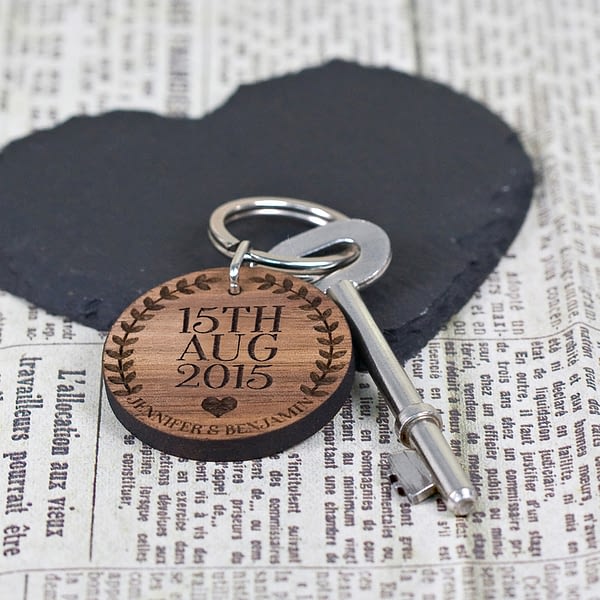 Custom Special Date Keyring - Circular Wreath and Heart Design