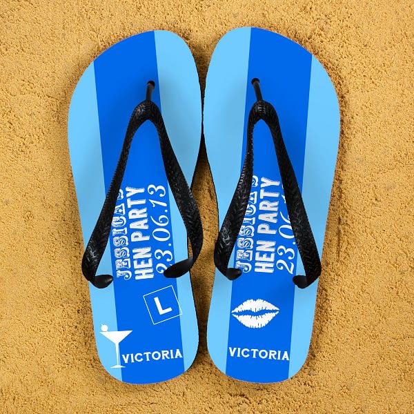 Hen Party Personalised Flip Flops in Light Blue