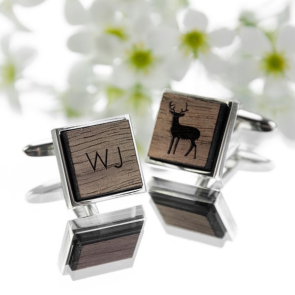 Iconic Hobbies Engraved Square Walnut Cufflinks