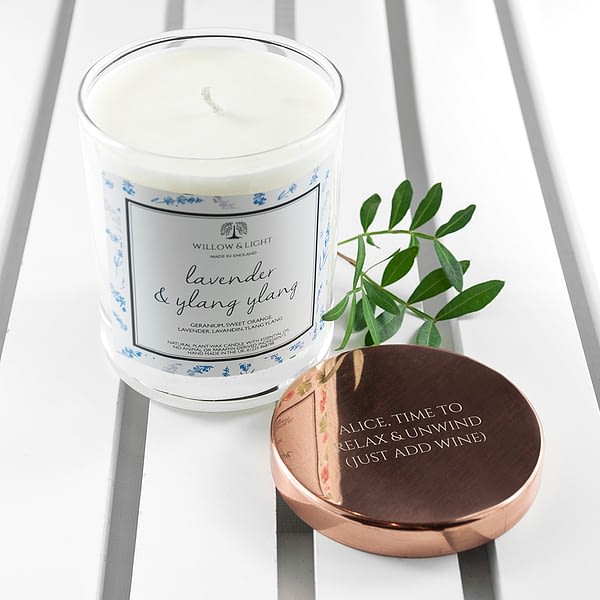 Personalised Lavender & Ylang Ylang Candle With Copper Lid