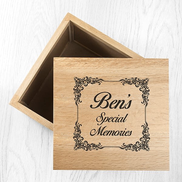 Vintage Style Oak Photo Keepsake Box