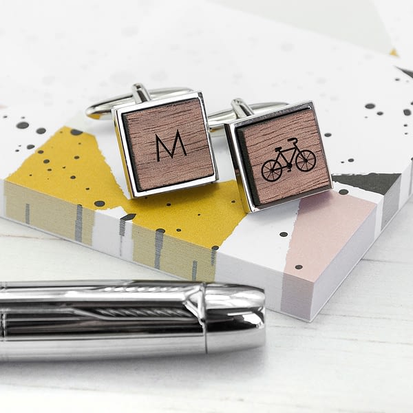 Iconic Hobbies Engraved Square Walnut Cufflinks