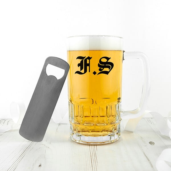 Medieval Text Monogram Beer Glass Tankard