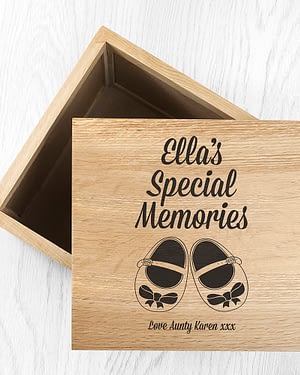 Baby Shoes Oak Photo Keepsake Box