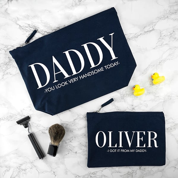 Personalised Daddy & Me Navy Wash Bags