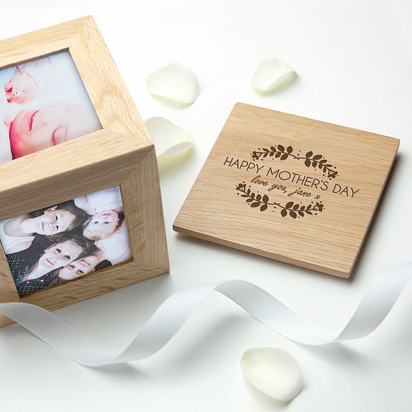 Personalised Happy Mother's Day Oak Photo Cube