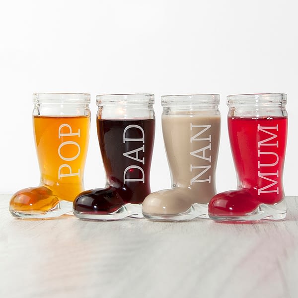 Personalised Set of 4 Santa Boots Shot Glasses