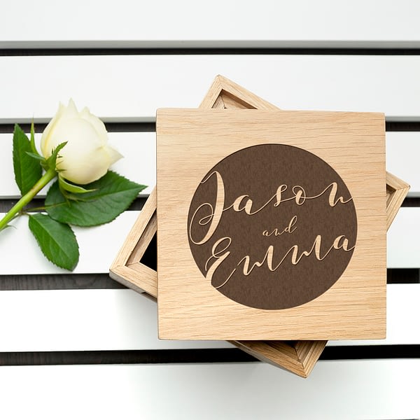 Personalised Typography Oak Photo Cube