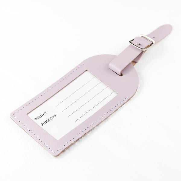 Personalised Lilac Foiled Leather Luggage Tag