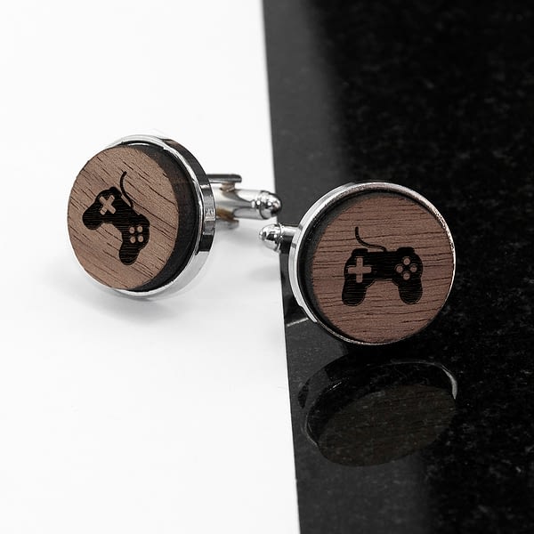 Iconic Hobbies Engraved Round Walnut Cufflinks