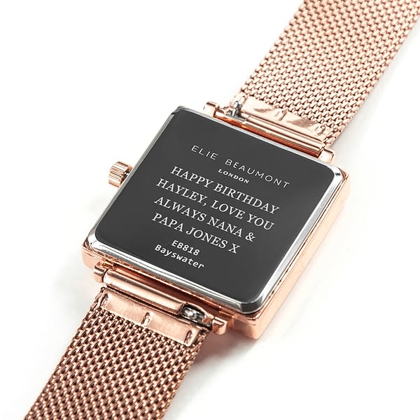 Personalised Rose Gold Metallic Square Watch