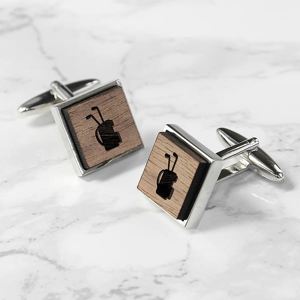 Iconic Hobbies Engraved Square Walnut Cufflinks