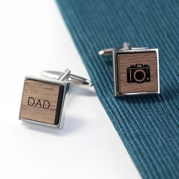 Iconic Hobbies Engraved Square Walnut Cufflinks