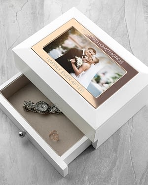 Personalised White and Rose Gold Photo Jewellery Chest