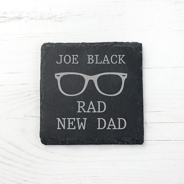 Rad New Dad Square Slate Keepsake