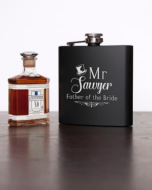 Father Of The Bride Personalised Black Matte Hip Flask