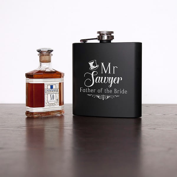 Father Of The Bride Personalised Black Matte Hip Flask