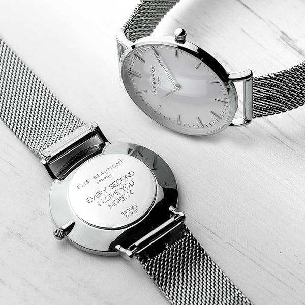 Personalised Metallic Mesh Strapped Watch With White Dial