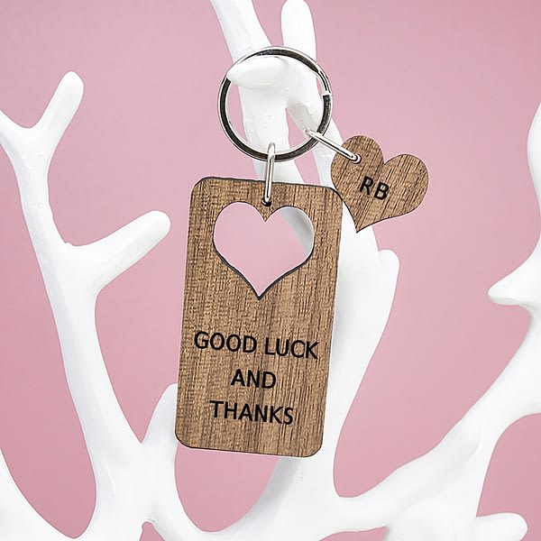 Personalised Heart Shape Walnut Keyring