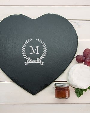 Monogrammed Wreath Heart Slate Cheese Board