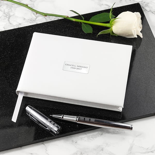 Personalised White Leather Memoriam Book